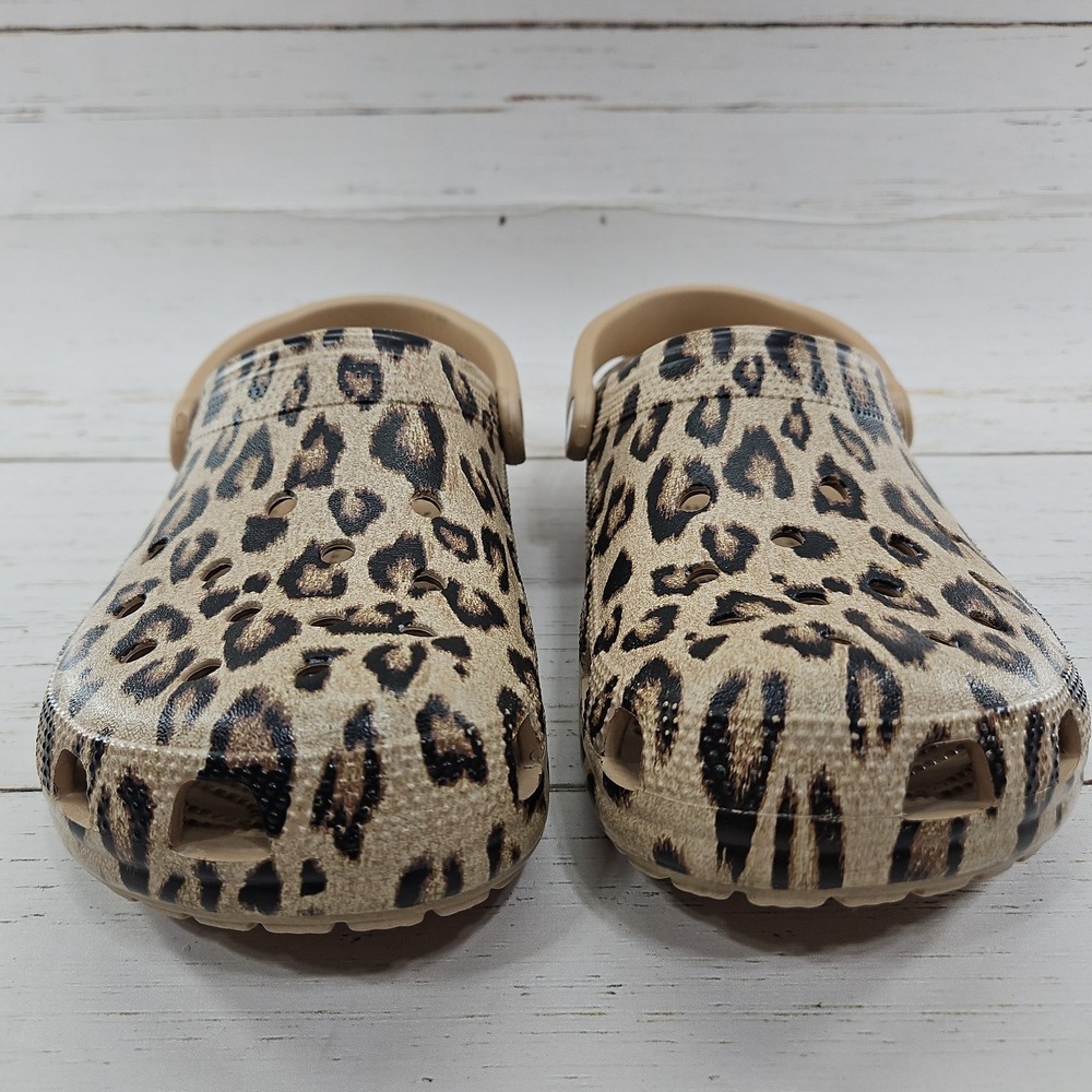 Crocs Classic Clogs Leopard Cheetah Print Womens 10 Tan Black Sandal 205838 - Picture 5 of 11